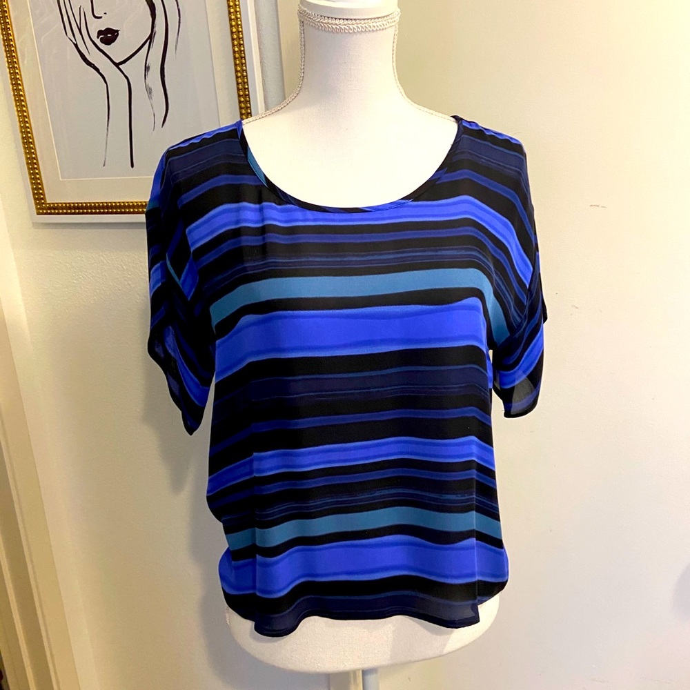 Gemima Anthropologie Silk Watercolor Stripe Top